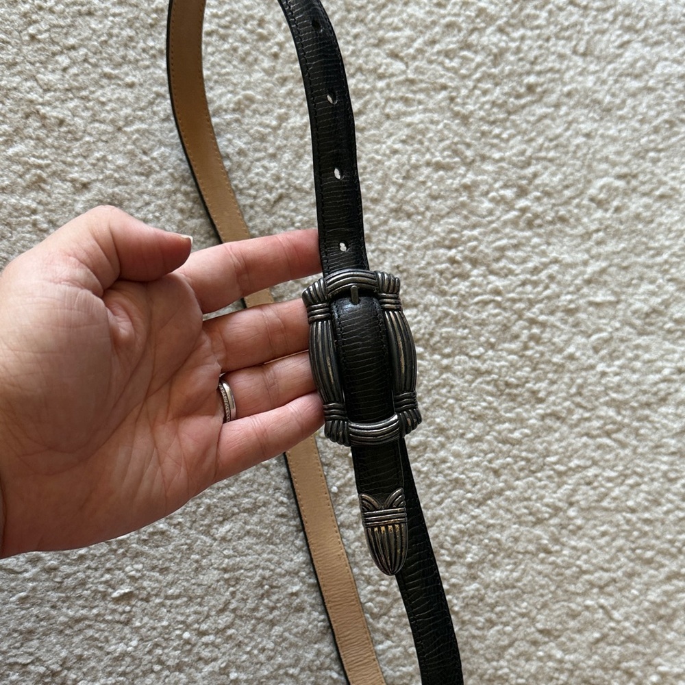 Brighton Vintage Black Leather Belt Bag with Silver Accents